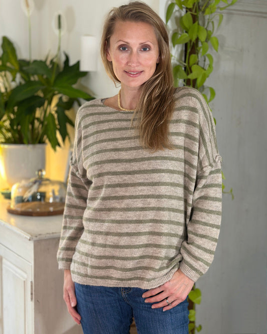 clothing Soft Knit Striped Jumper - Khaki/Oatmeal