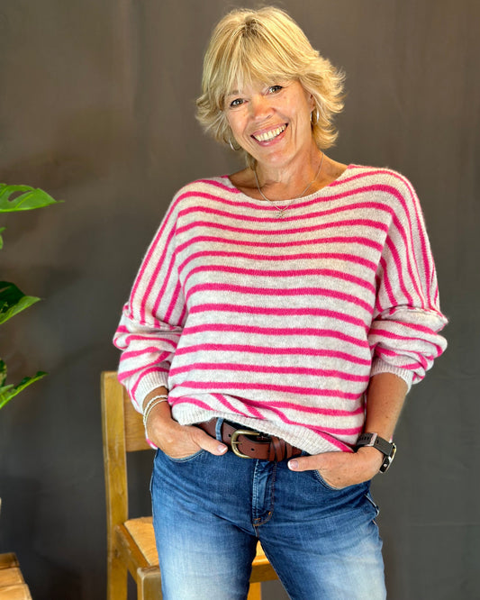 clothing Soft Knit Striped Jumper - Pink/Oatmeal