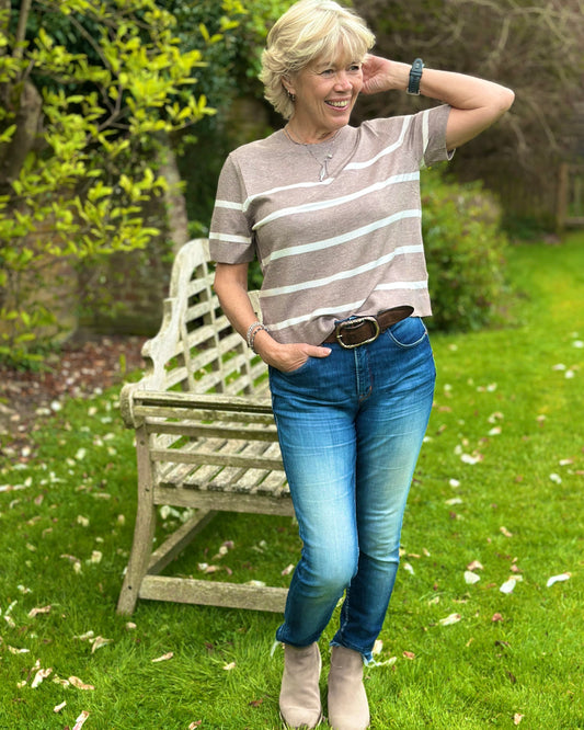 Clothing Soft Knit Striped Short Sleeve Jumper - Mink