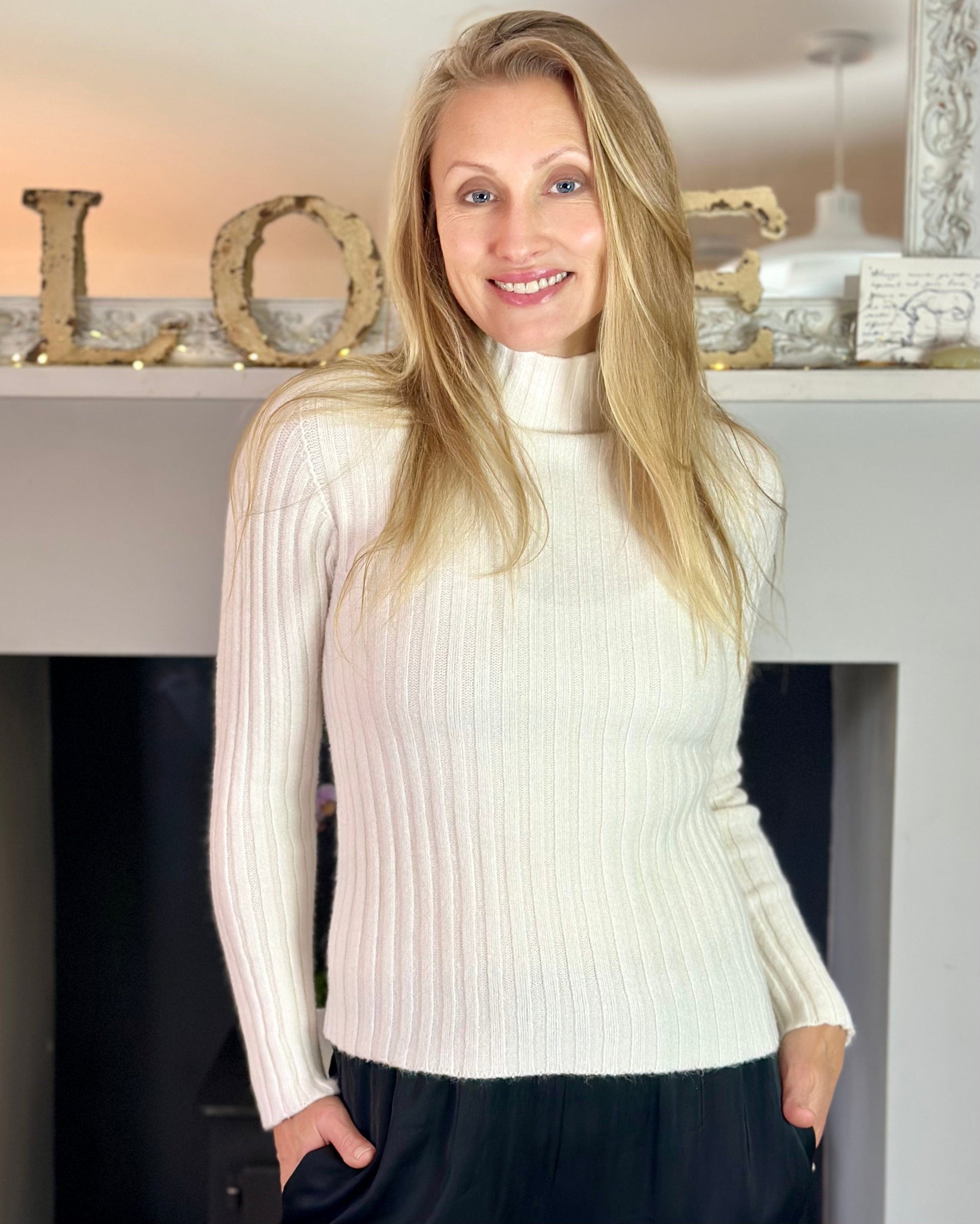 Soft Knit Turtle Neck Ribbed Jumper Cream