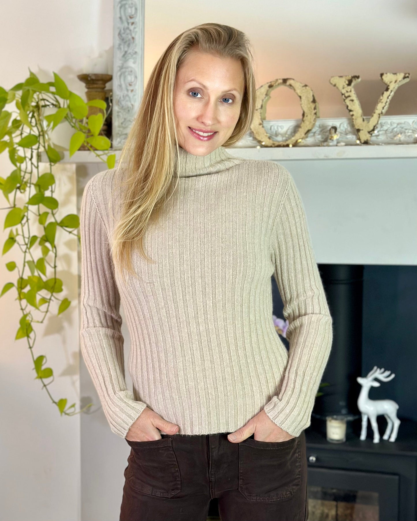 Clothing Soft Knit Turtle Neck Ribbed Jumper - Oatmeal