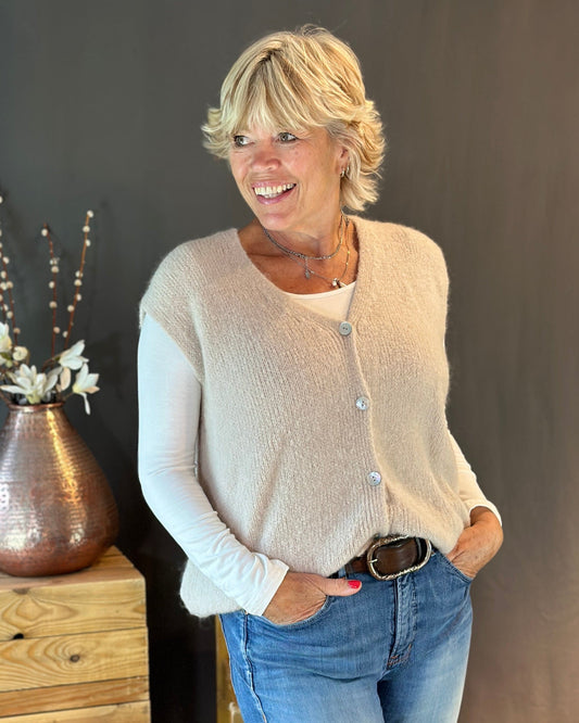 Clothing Soft Knit V-Neck Sleeveless Alpaca Cardigan - Beige