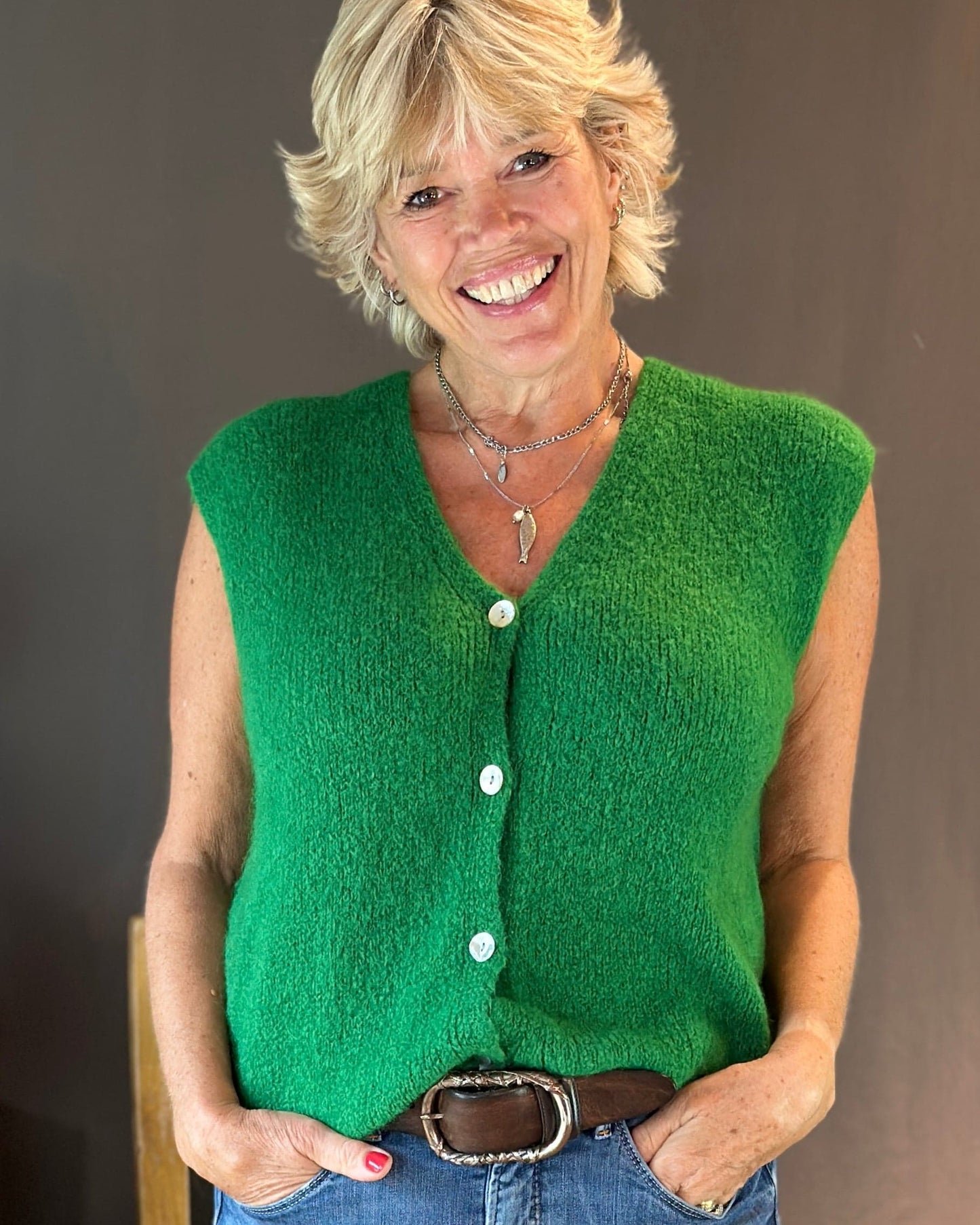 Clothing Soft Knit V-Neck Sleeveless Alpaca Cardigan - Emerald Green
