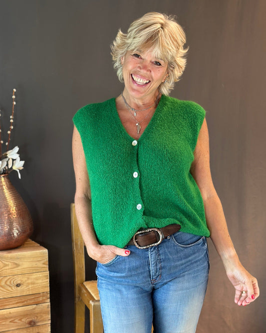Clothing Soft Knit V-Neck Sleeveless Alpaca Cardigan - Emerald Green