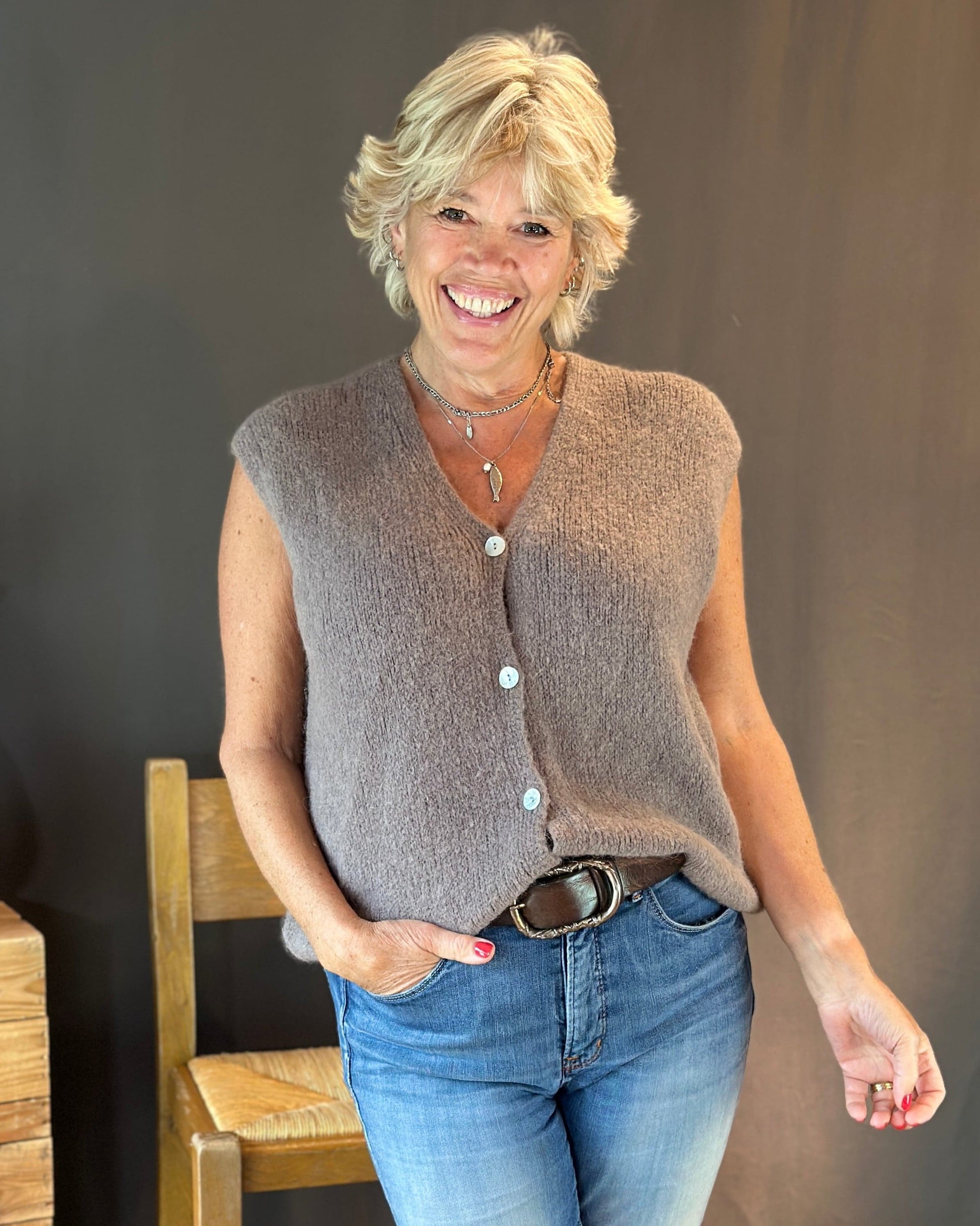 Clothing Soft Knit V-Neck Sleeveless Alpaca Cardigan - Truffle