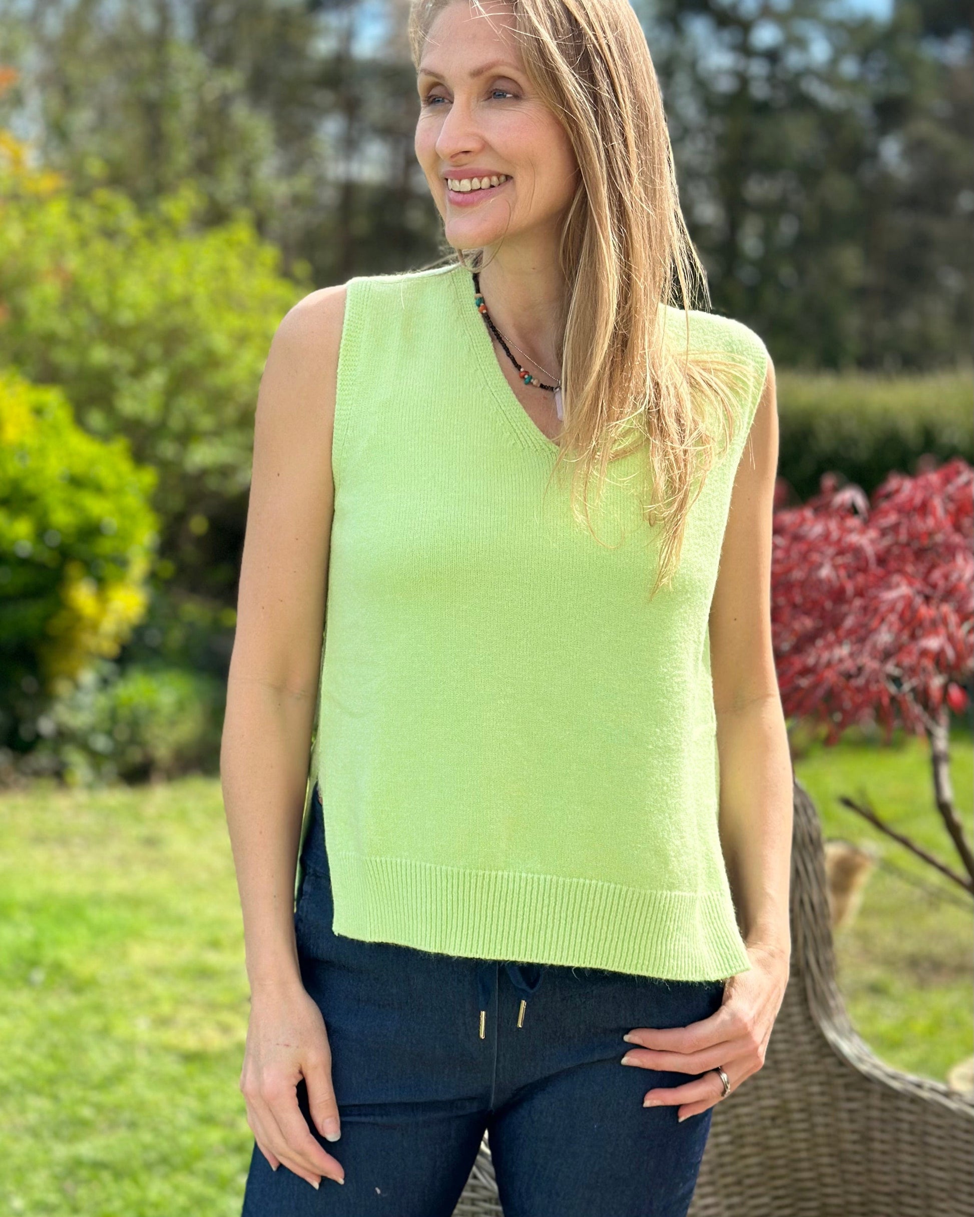 clothing Soft Knit V-Neck Sleeveless Tank Top - Lime