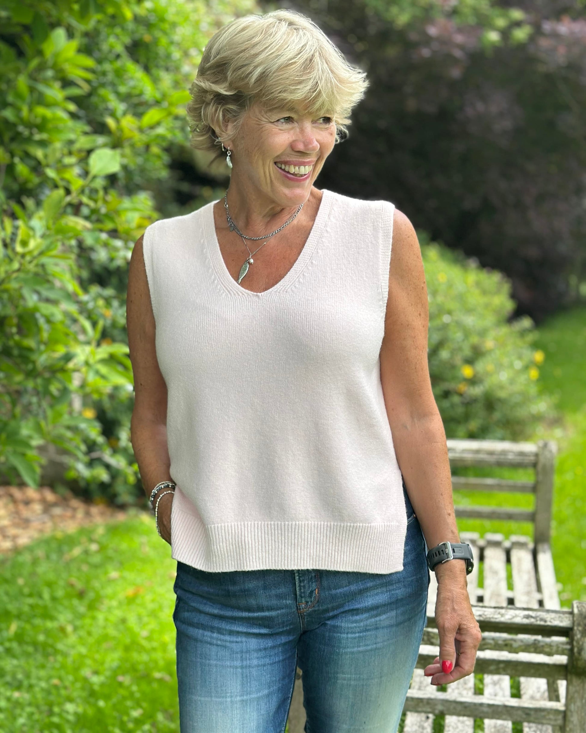 clothing Soft Knit V-Neck Sleeveless Tank Top - Pale Pink