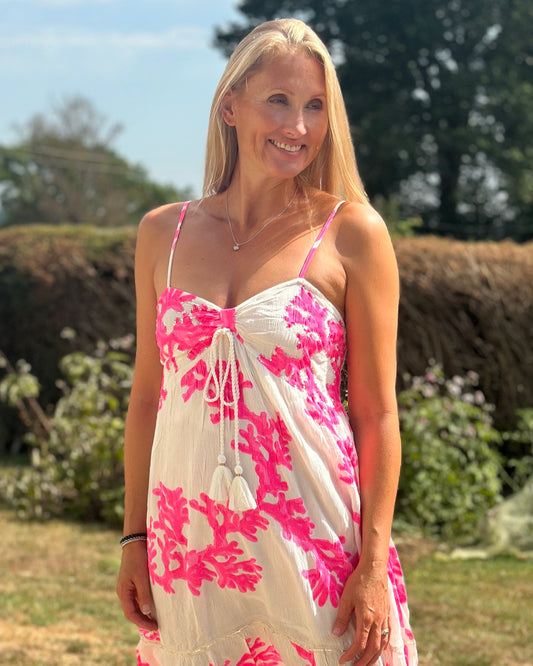 Clothing Spaghetti Strap Sundress - Pink/White