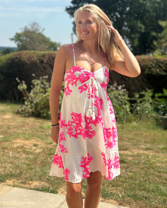 Clothing Spaghetti Strap Sundress - Pink/White