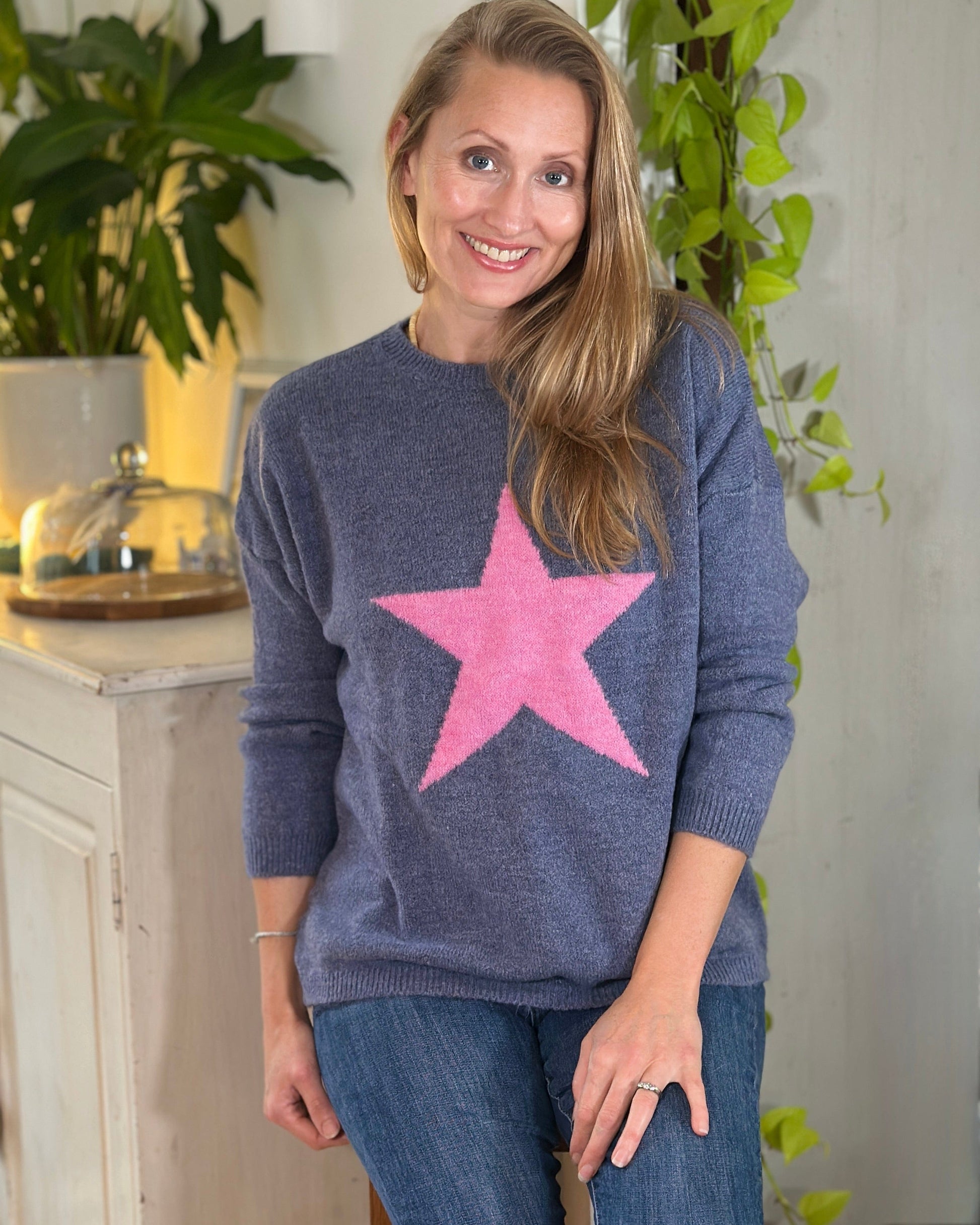 clothing Star Jumper - Denim/Pink