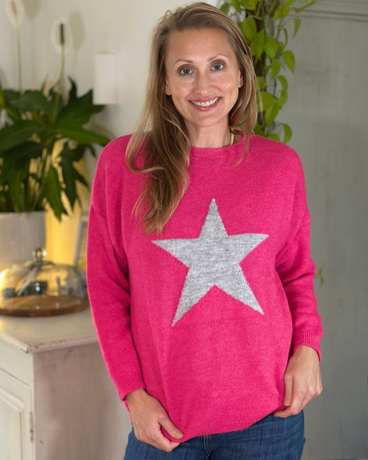 clothing Star Jumper - Fuchsia/Grey