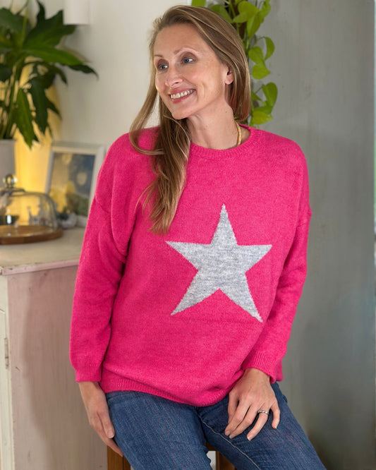 clothing Star Jumper - Fuchsia/Grey
