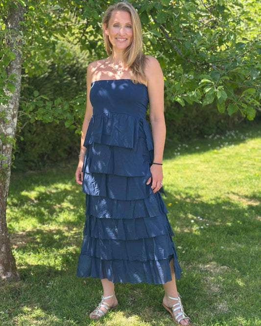 Clothing Strapless Ruffle Dress/Maxi Skirt - Navy