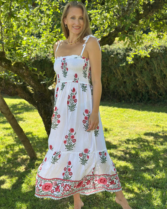 Clothing Strappy Flower Print Midi Dress - White