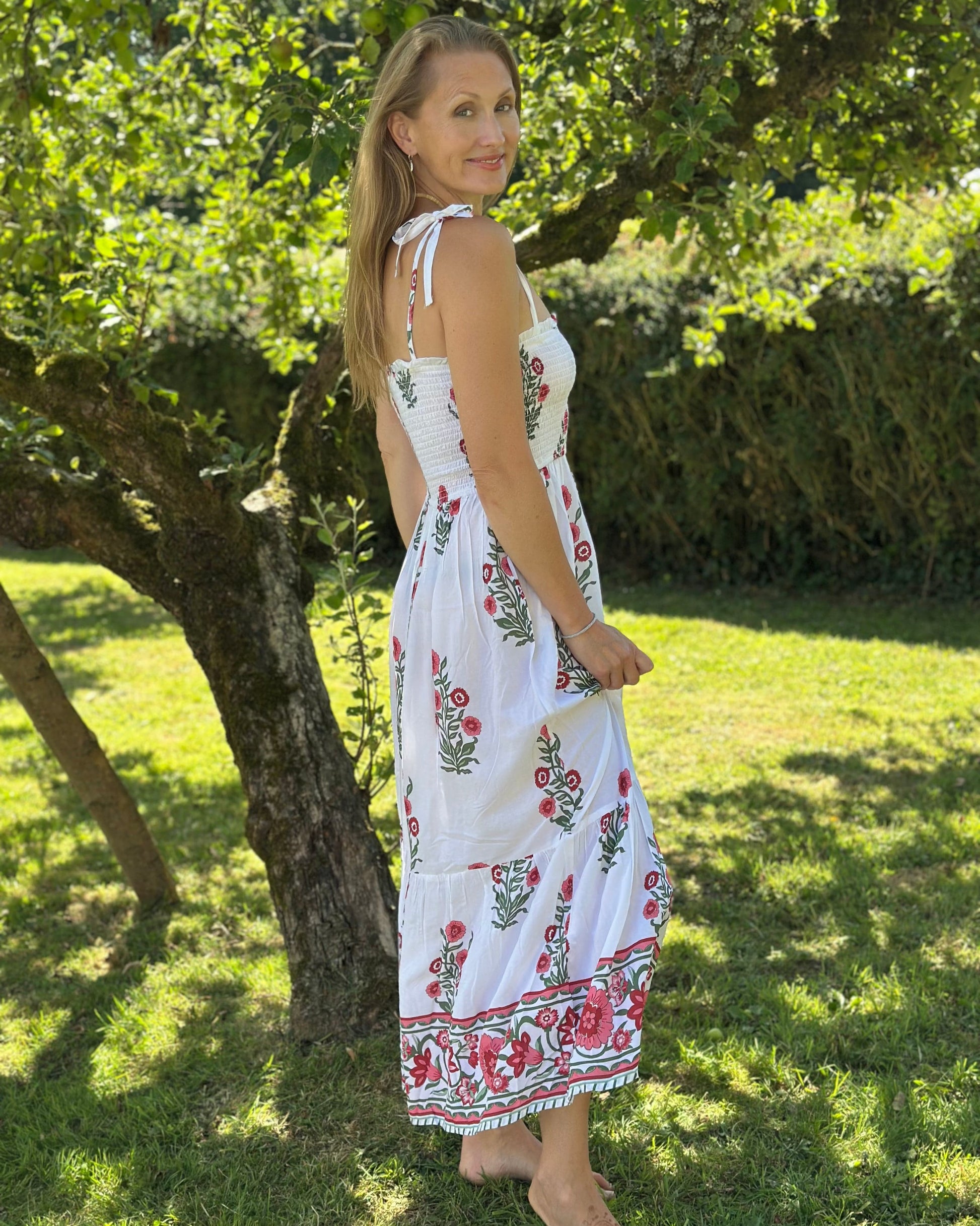 Clothing Strappy Flower Print Midi Dress - White