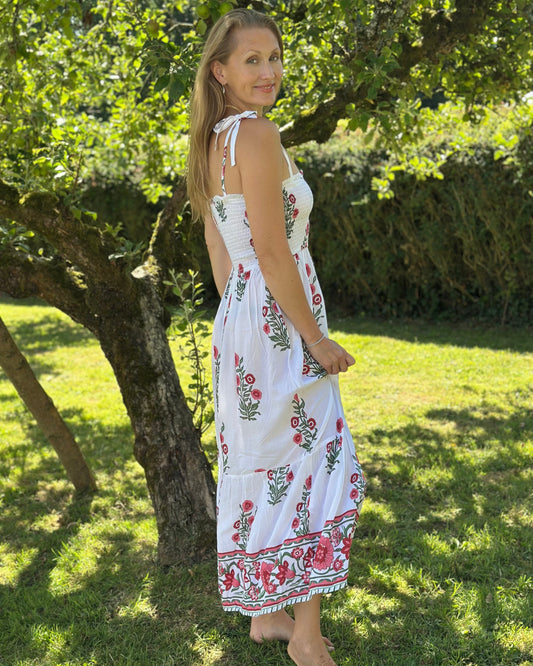 Clothing Strappy Flower Print Midi Dress - White