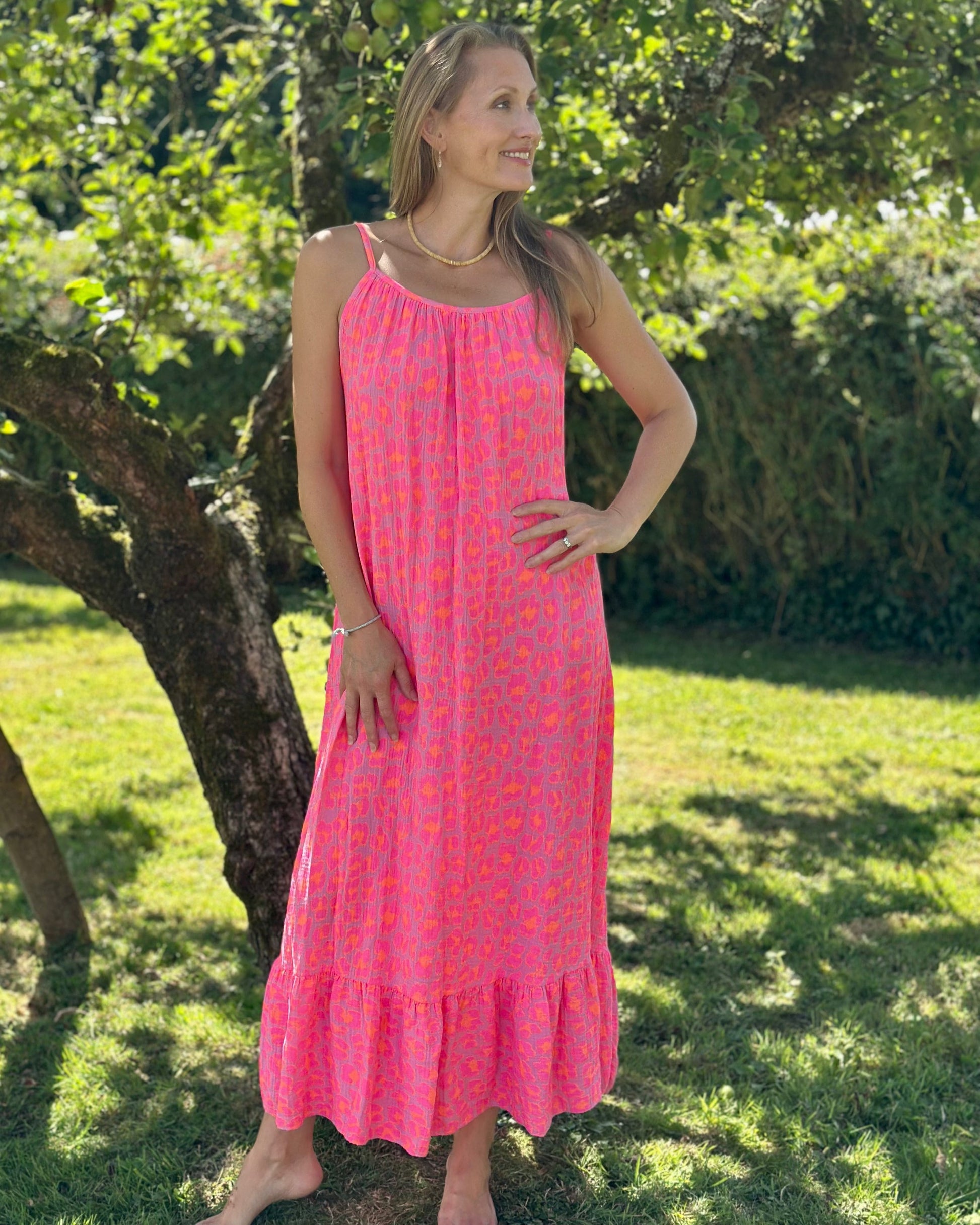 Clothing Strappy Leopard Print Dress - Neon Pink