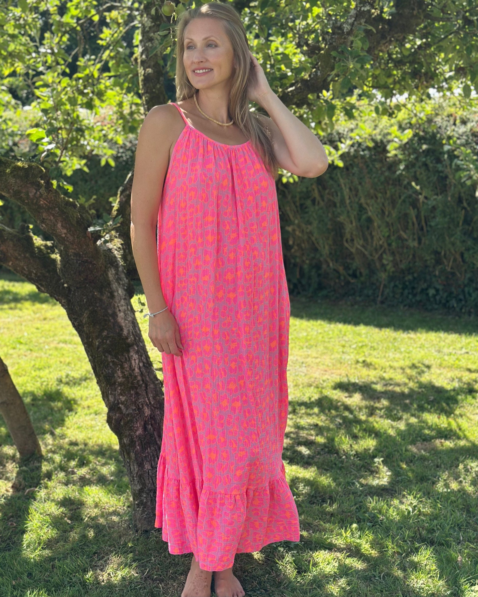 Clothing Strappy Leopard Print Dress - Neon Pink