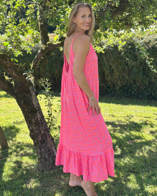 Clothing Strappy Leopard Print Dress - Neon Pink