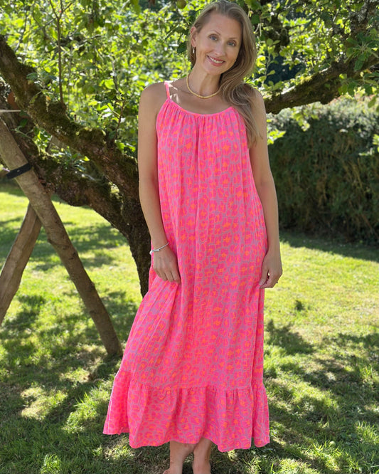 Clothing Strappy Leopard Print Dress - Neon Pink