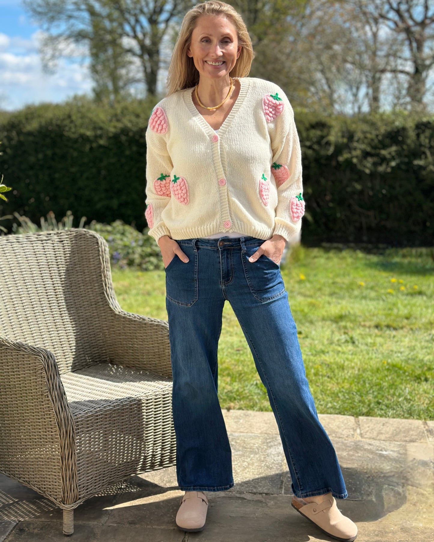 Clothing Strawberry Applique Cardigan - Cream
