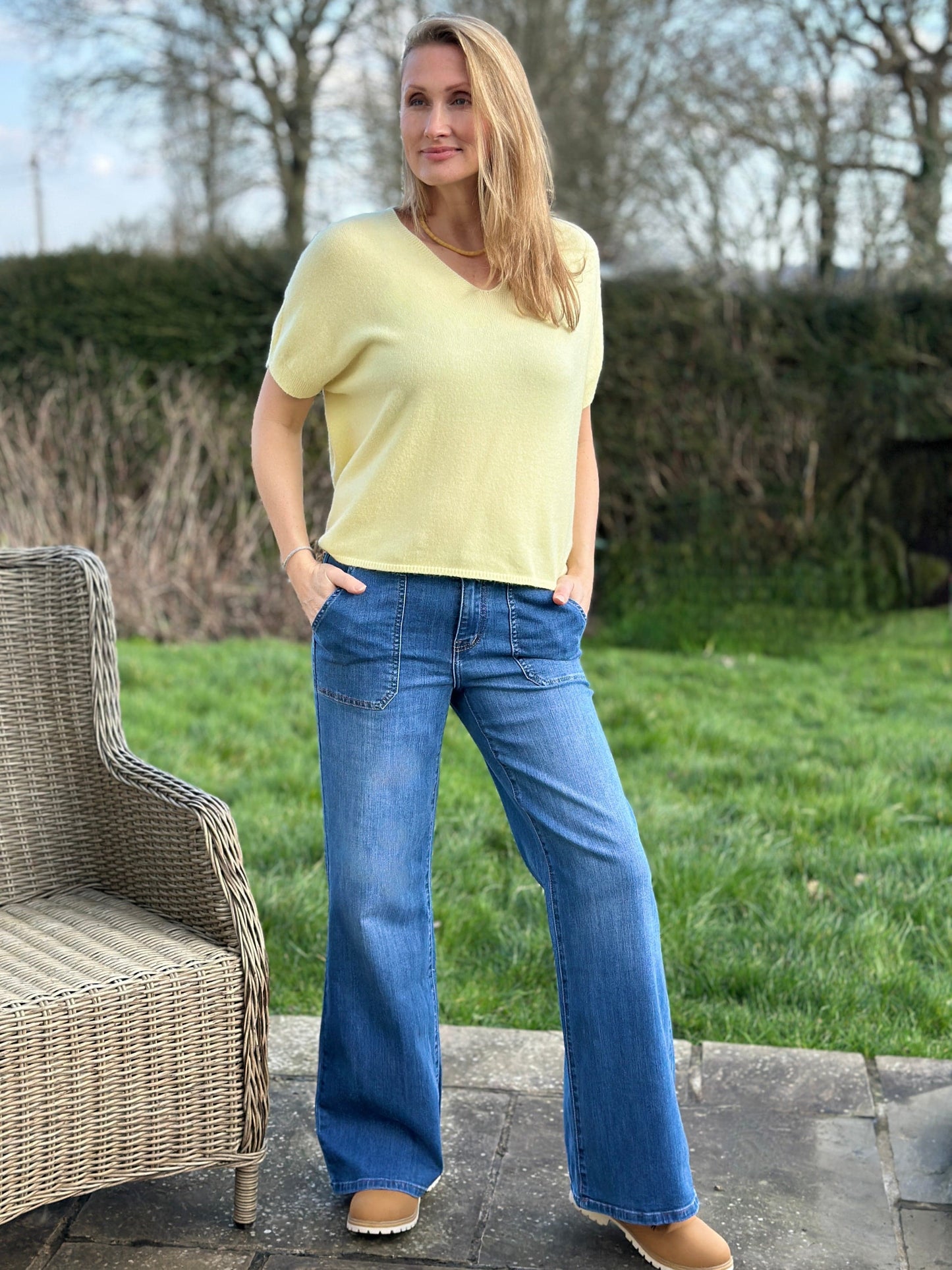 Clothing Stretchy Wide Leg Jeans - Denim