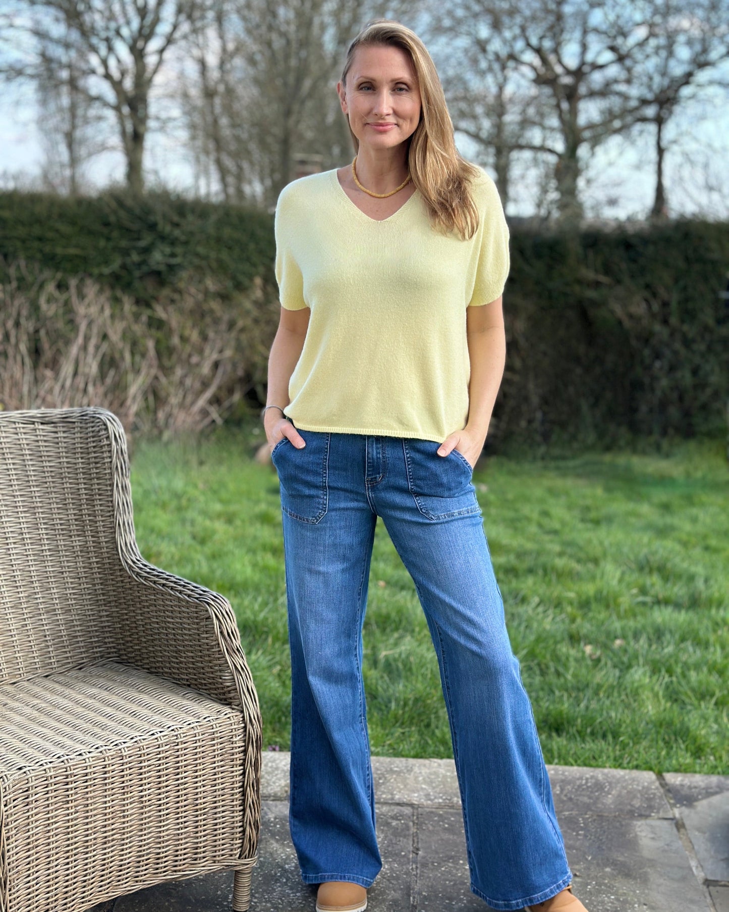 Clothing Stretchy Wide Leg Jeans - Denim