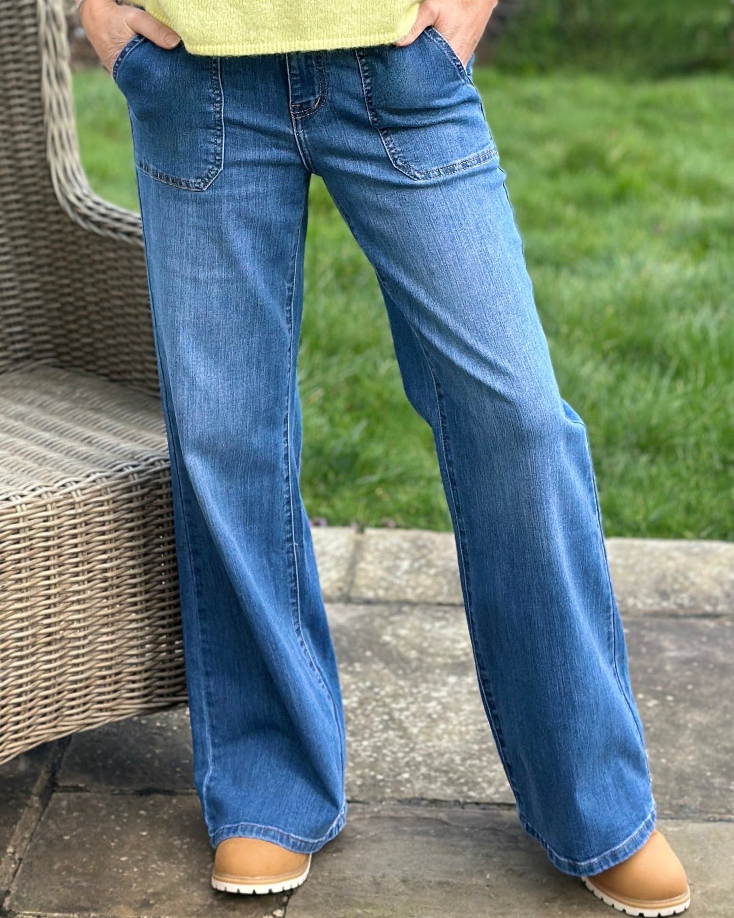 Clothing Stretchy Wide Leg Jeans - Denim