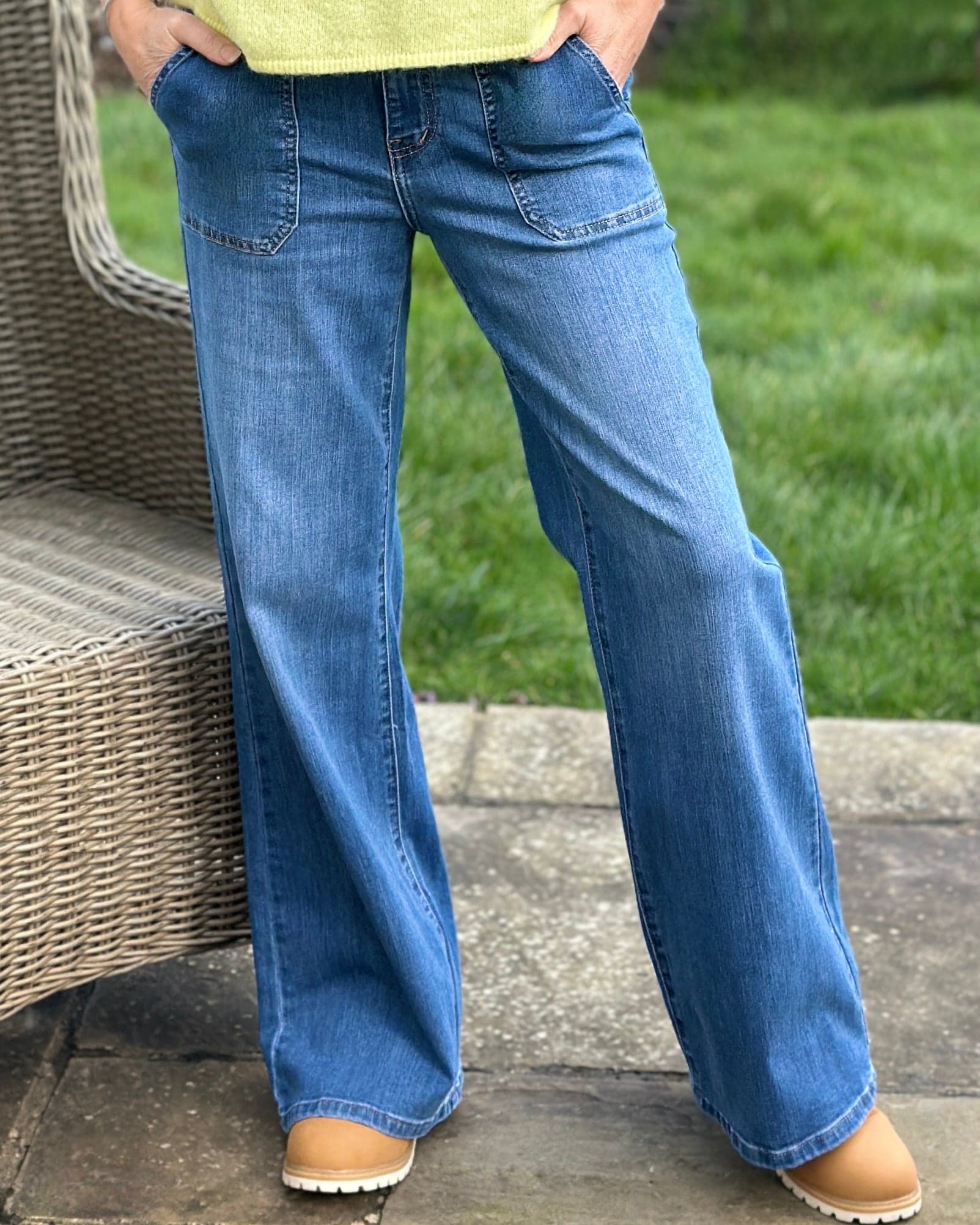 Clothing Stretchy Wide Leg Jeans - Denim