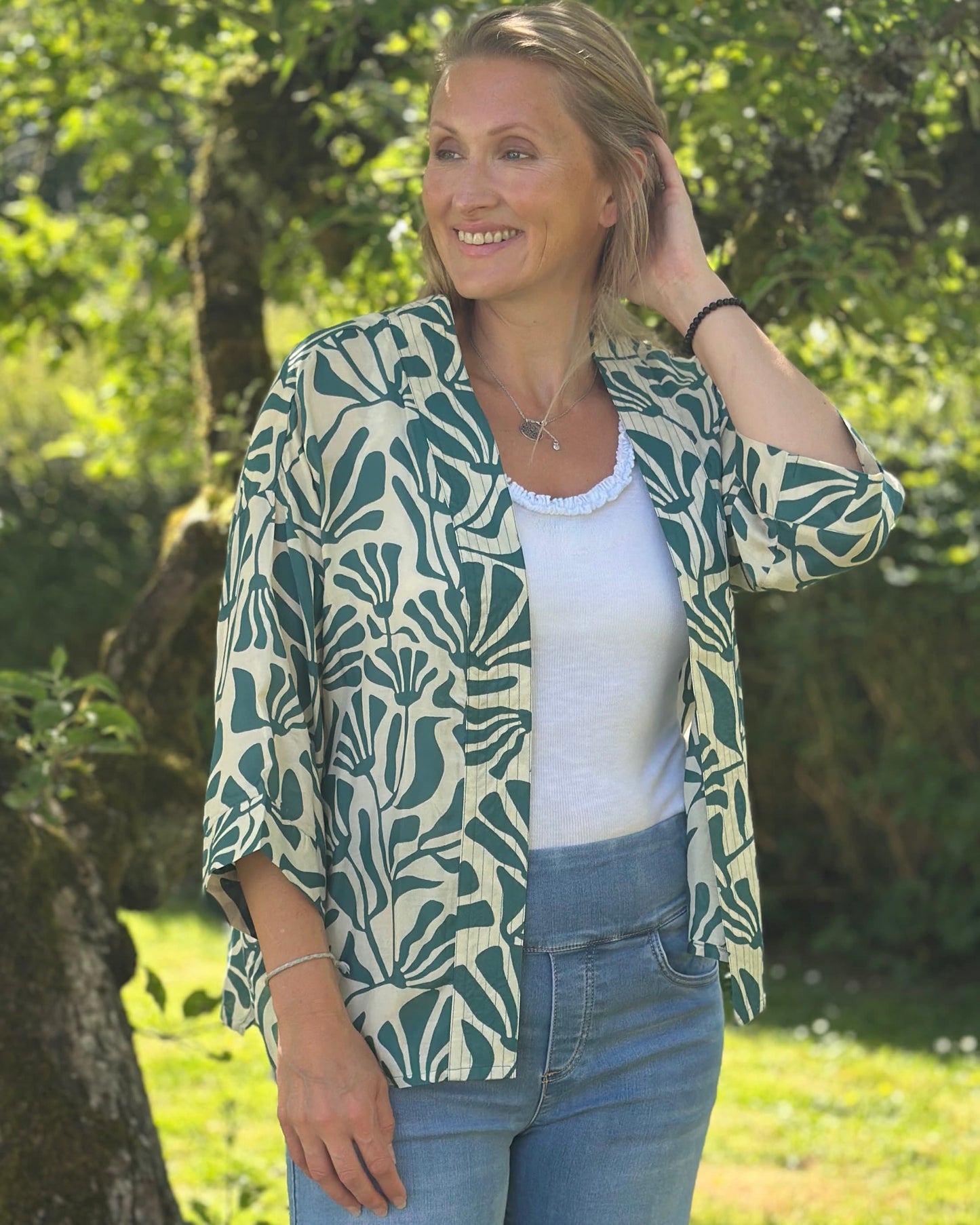 Clothing Teal Silhouette Print Modal Kimono