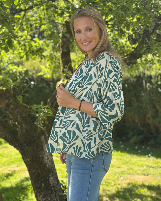 Clothing Teal Silhouette Print Modal Kimono