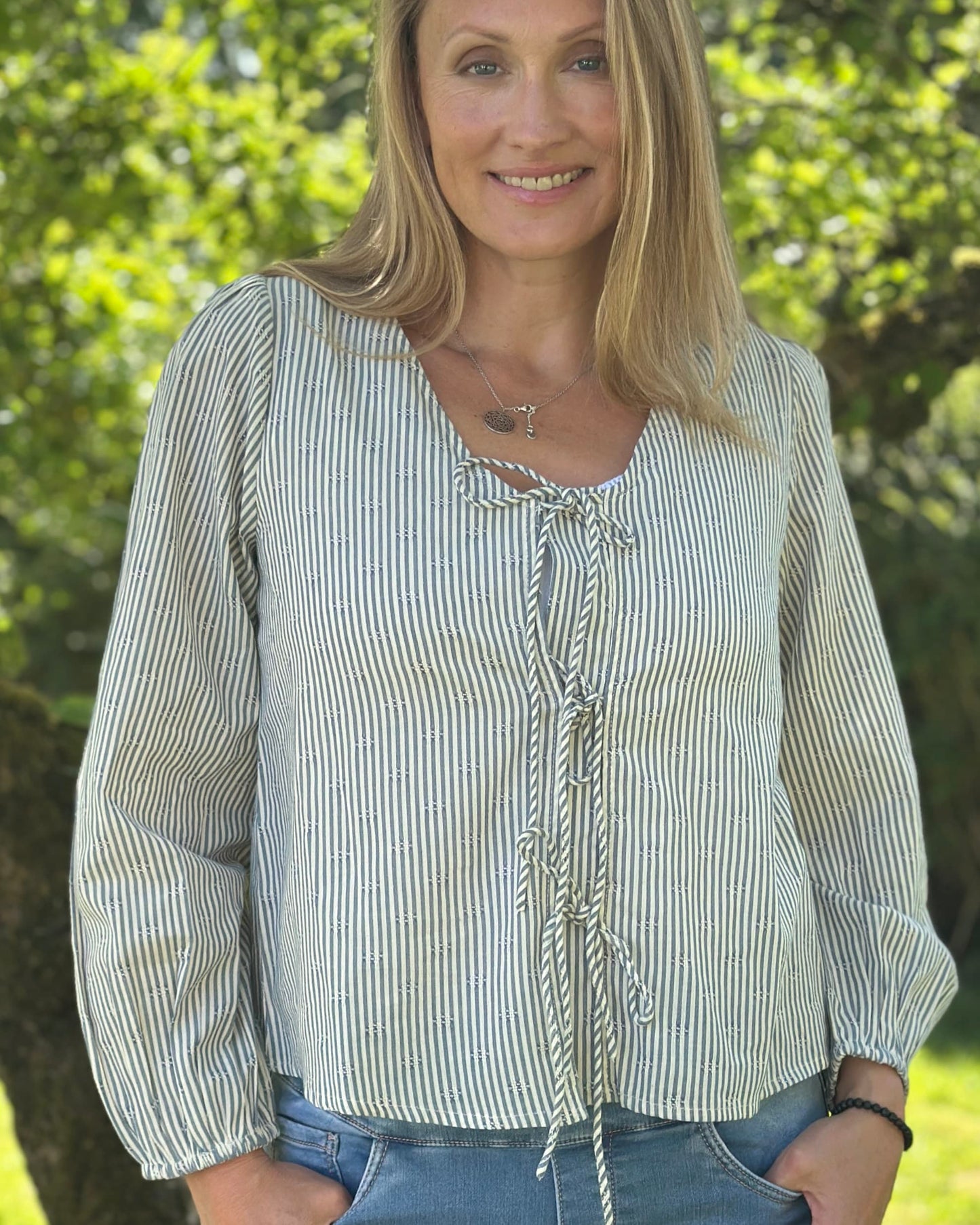 Clothing Tie Front Blouse - Denim Stripe