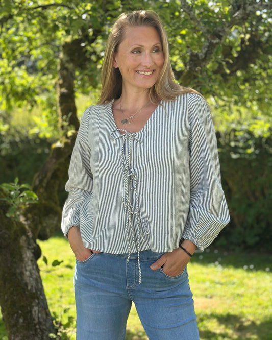Clothing Tie Front Blouse - Denim Stripe