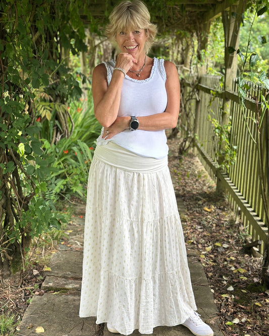 Clothing Tiered Cotton Diamond Skirt - Ivory/White