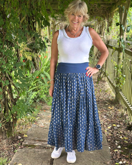 Clothing Tiered Cotton Diamond Skirt - Navy