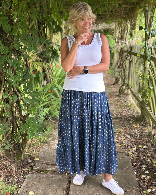 Clothing Tiered Cotton Diamond Skirt - Navy