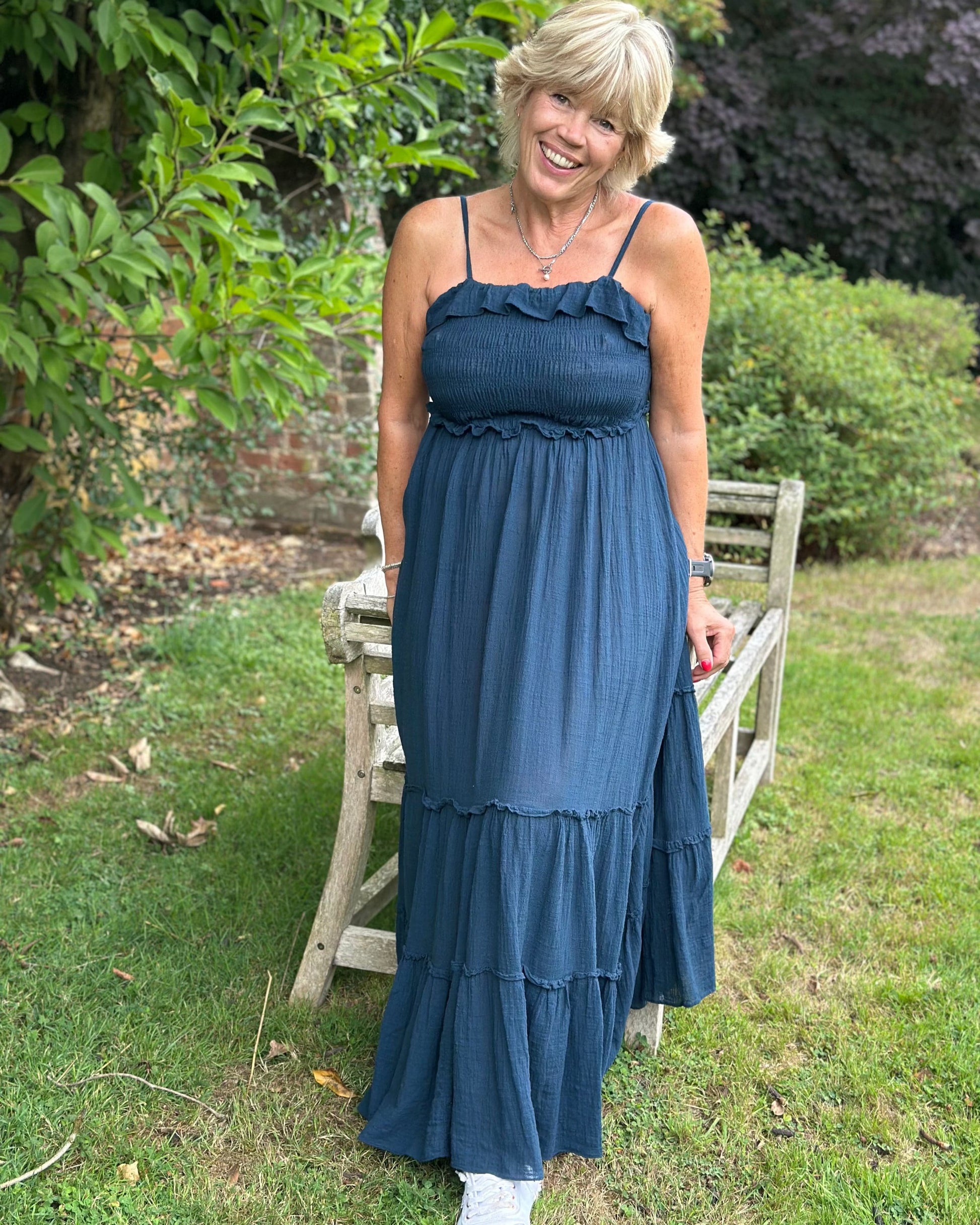 Clothing Tiered Cotton Summer Dress - Navy