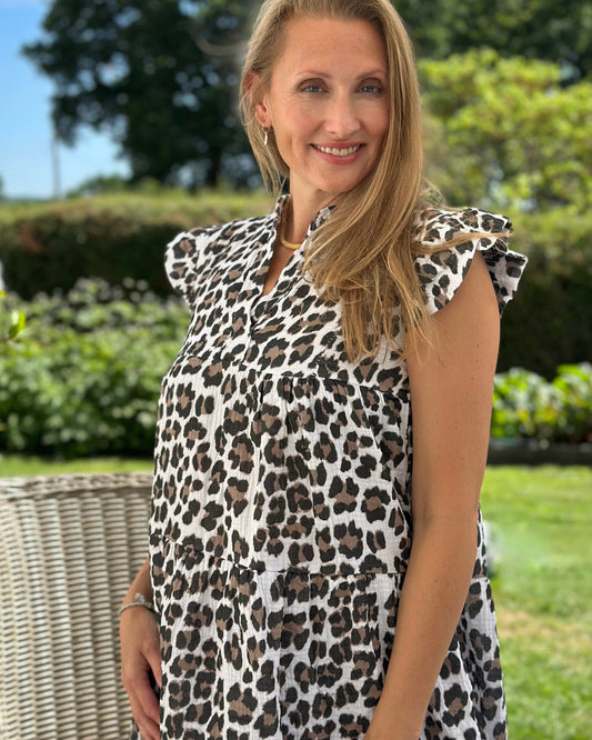 Clothing Tiered Leopard Print Dress - Brown/Black