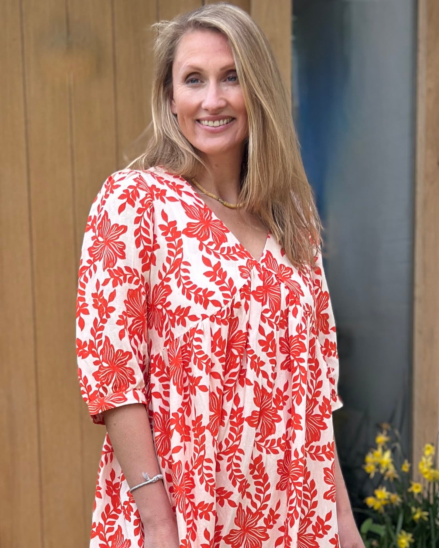 Clothing Tomato Floral Print Linen Mix Dress