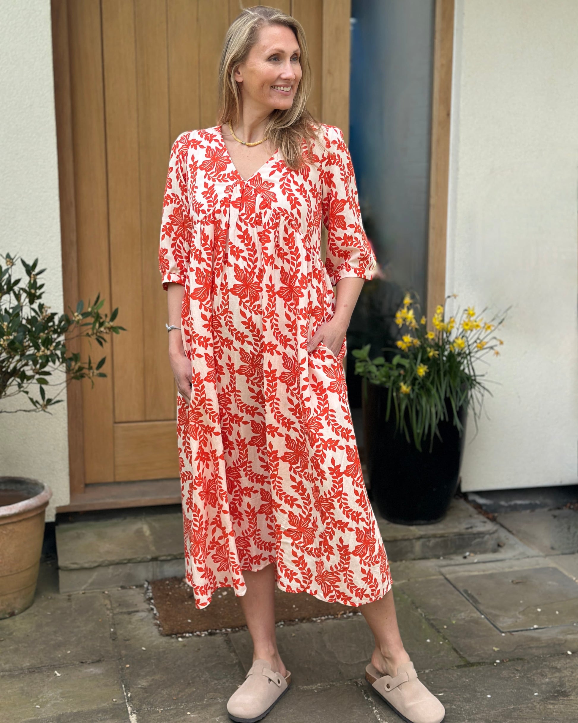 Clothing Tomato Floral Print Linen Mix Dress