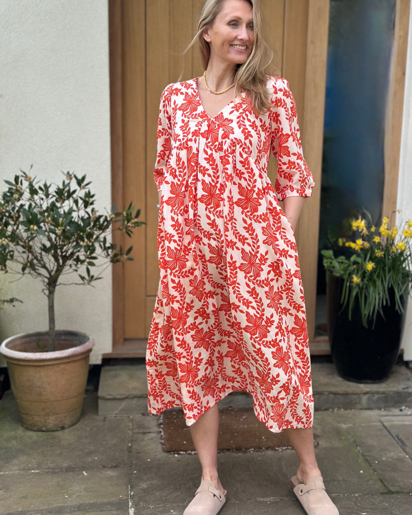 Clothing Tomato Floral Print Linen Mix Dress