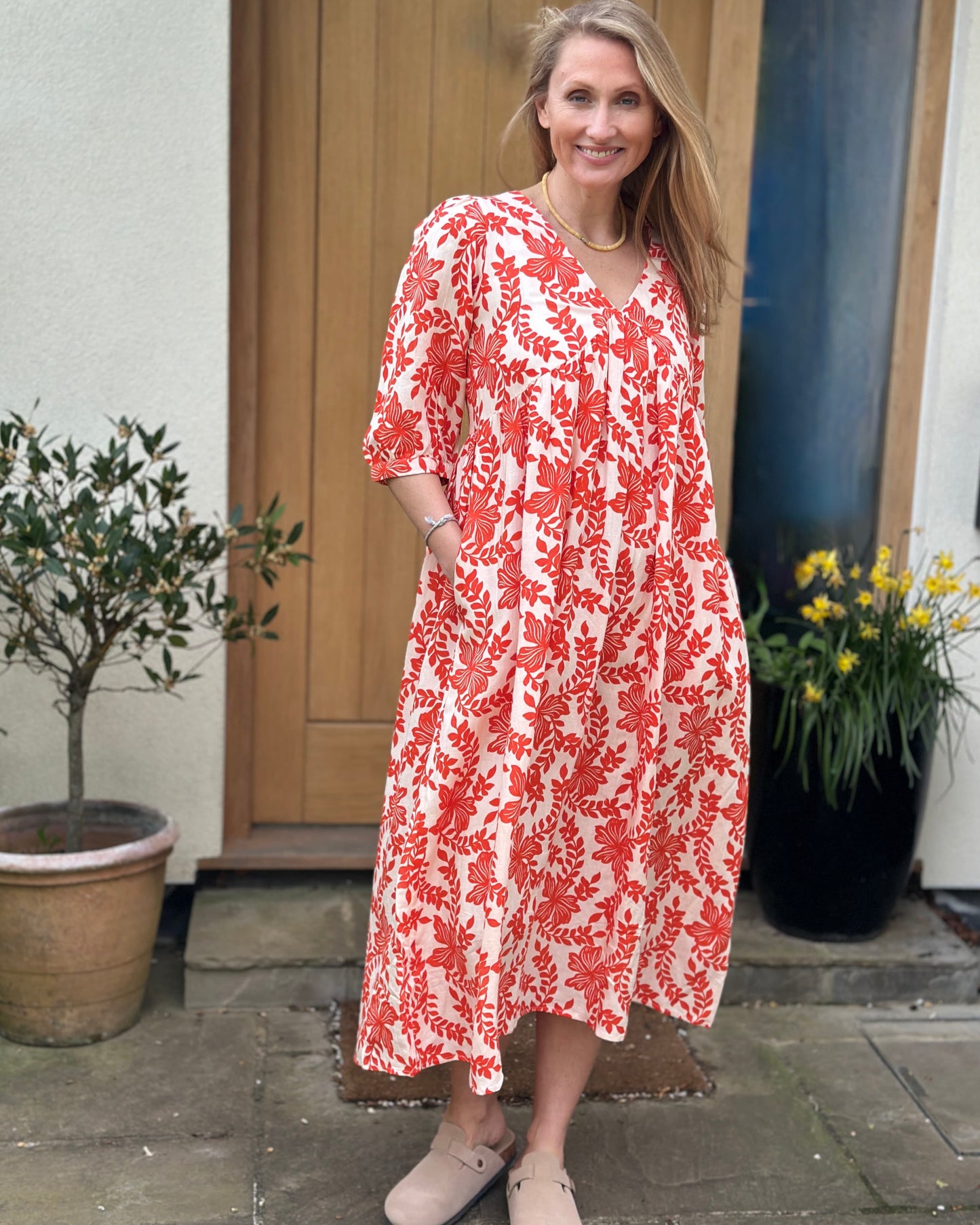 Clothing Tomato Floral Print Linen Mix Dress