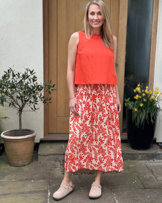 Clothing Tomato Floral Print Linen Mix Skirt