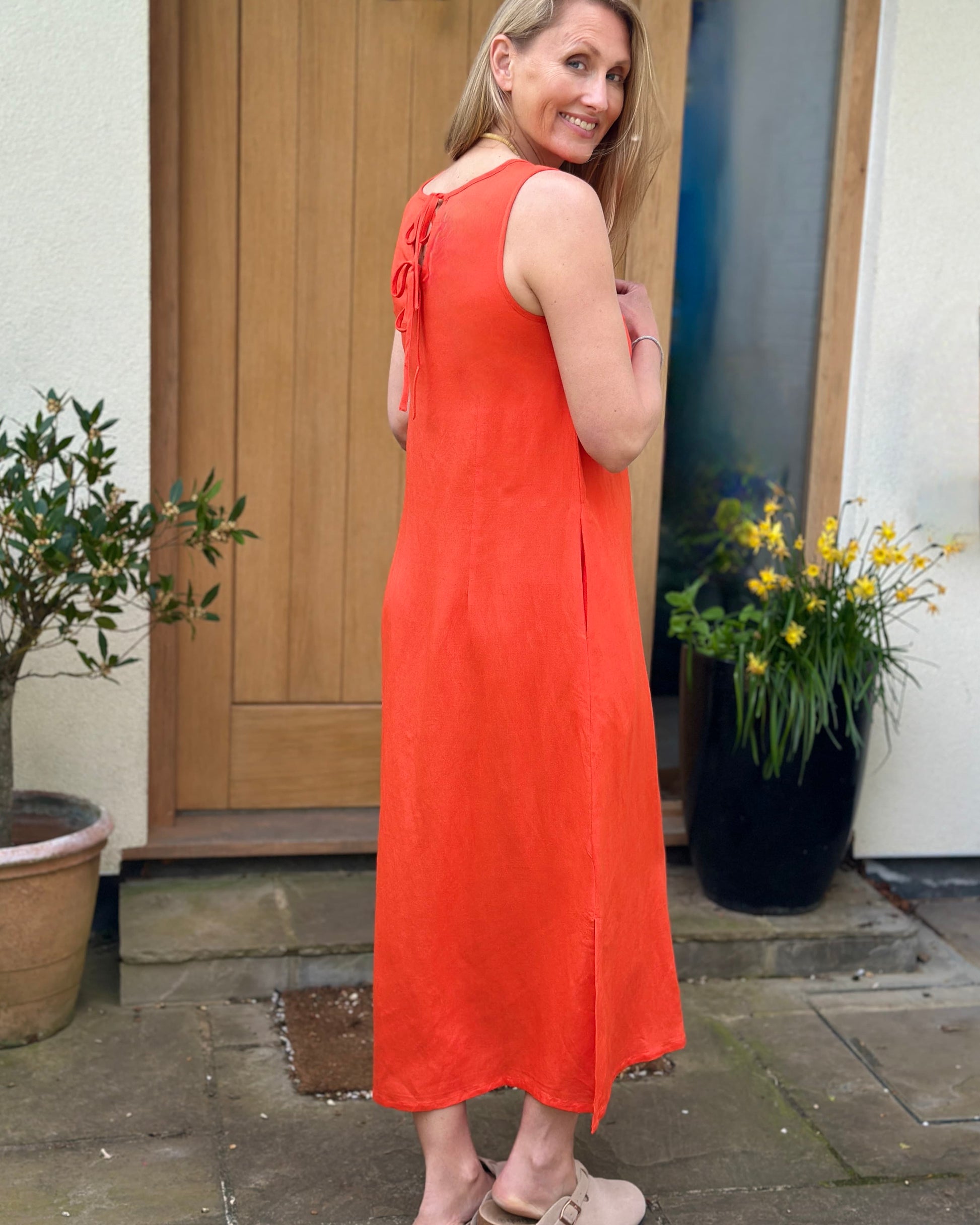 Clothing Tomato Linen Mix Long Shift Dress