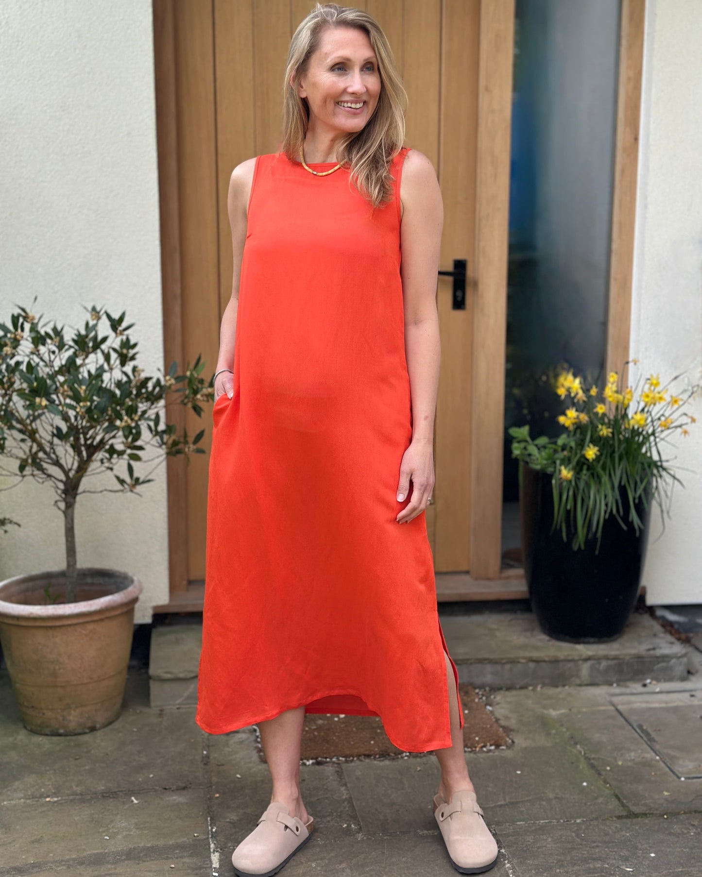 Clothing Tomato Linen Mix Long Shift Dress
