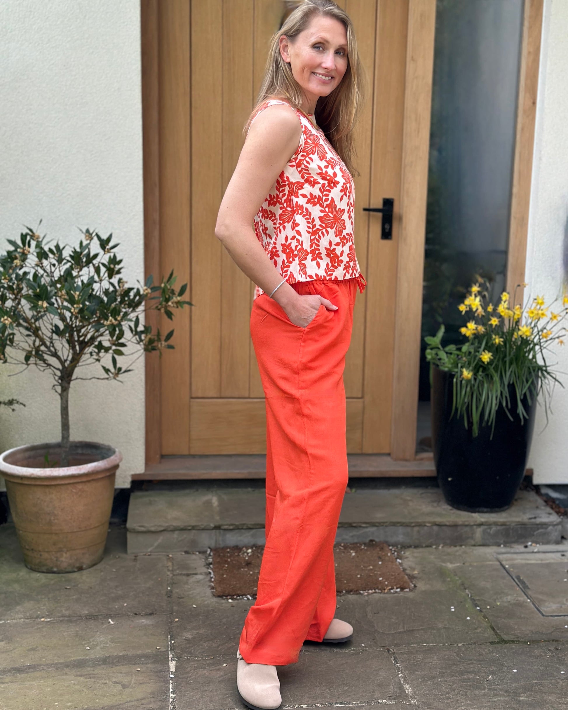 Clothing Tomato Linen Mix Wide Leg Trousers