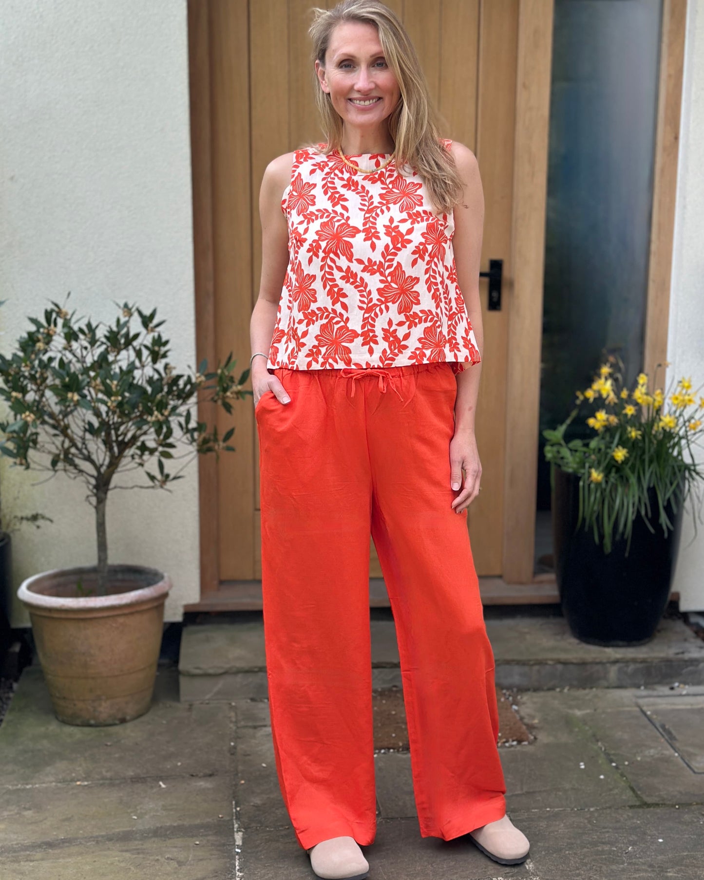 Clothing Tomato Linen Mix Wide Leg Trousers