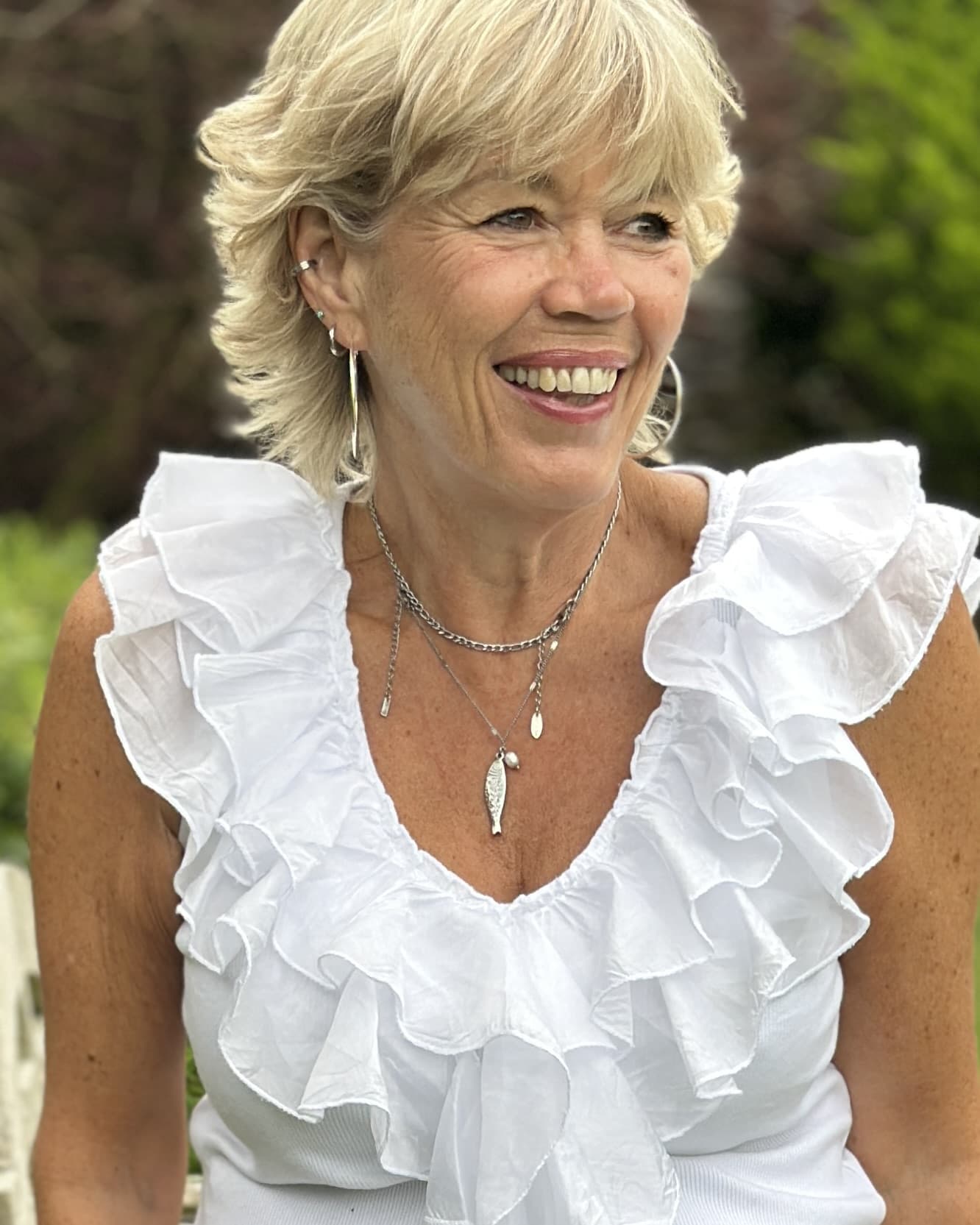 Clothing V-Neck Frill Ribbed Vest Top - White