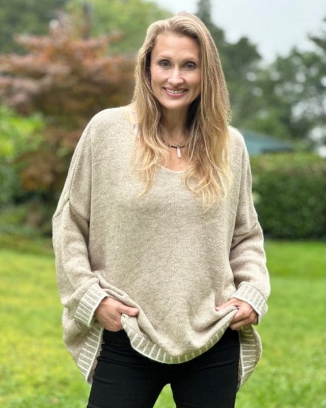 clothing V-Neck Jumper With Contrast Stitching - Oatmeal