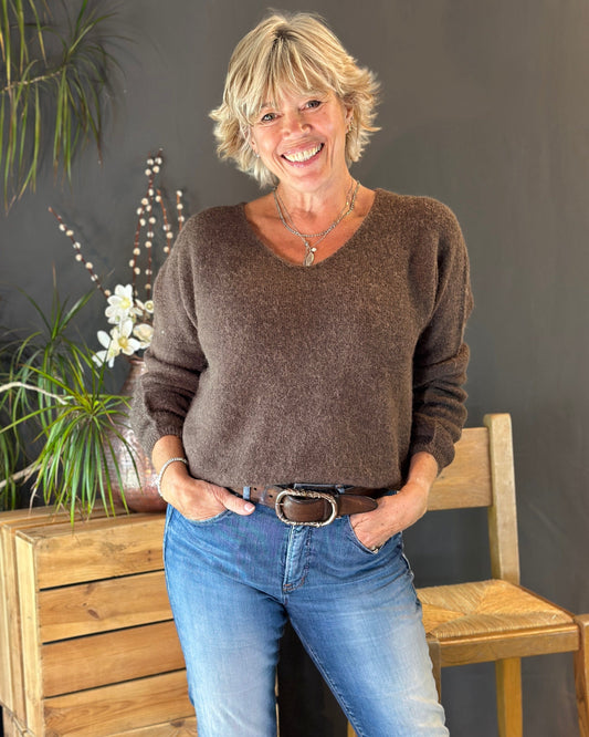 clothing V-Neck Long Sleeve Jumper - Chocolate